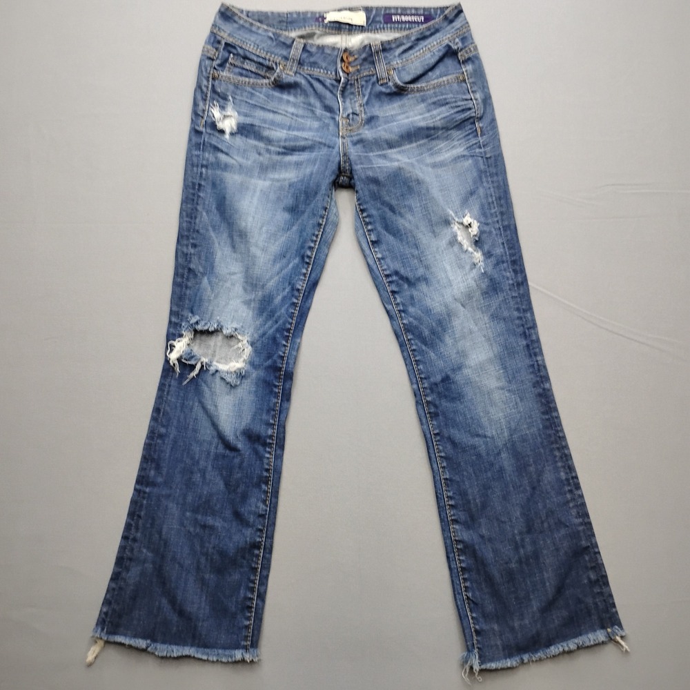 Vigoss Collection Bootcut Jeans Womens 11 Blue Distressed Denim Raw Hem Stretch